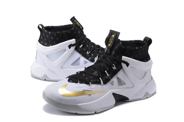 Men Nike Lebron James Ambassador VIII White Black Gold Shoes - Click Image to Close